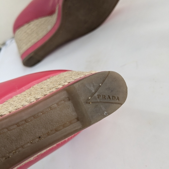 Prada Berry Pink Patent Leather Peep-Toe Wedges Espadrilles Sz 38 - Picture 14 of 15